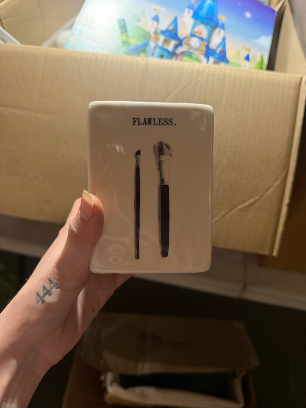 Rae Dunn White Ceramic Makeup Brush Holder - 'Flawless' Design